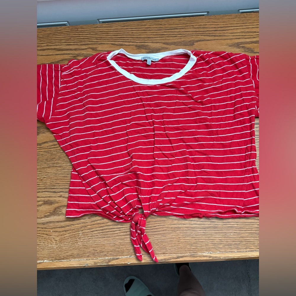 Red and White Striped Tie-Front Crop Top